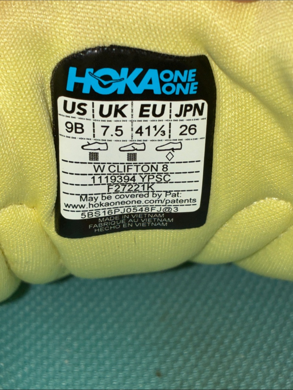 Hoka One One Clifton 8 running shoes in the Yellow Pear Sweet Corn color size 9B - Picture 11 of 11